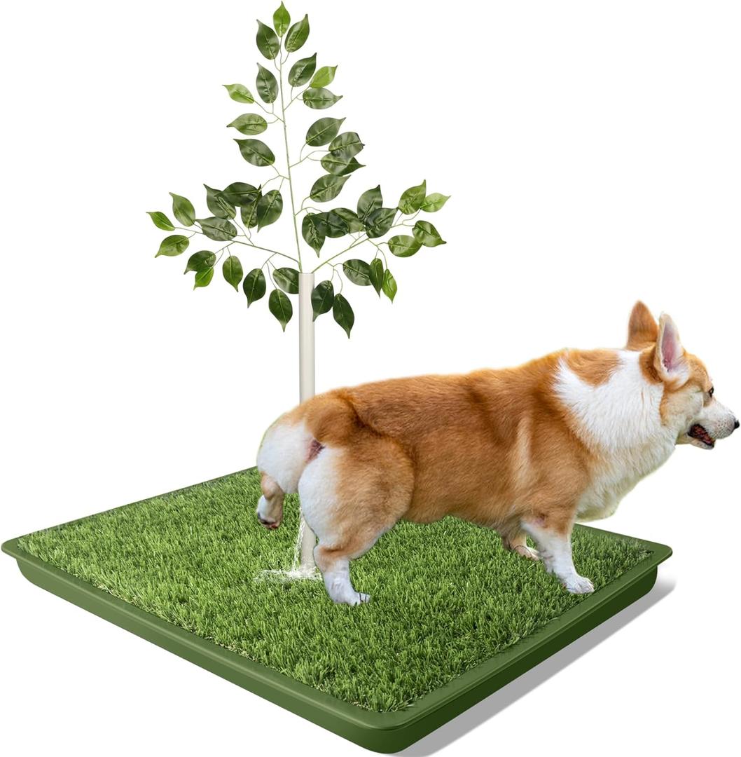 Grass Pee Pads for Dogs, 2 Pack Dog Grass Pad with Tray Washable Artificial Turf, Replaceable Pee Pad for Small, Medium, Large Pet, 26"x26" Green Tray