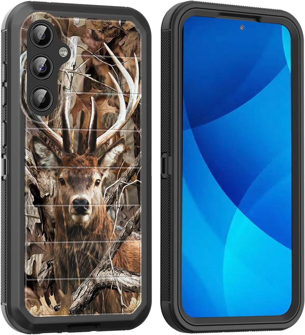 for Galaxy S23 FE 5G Case,Full Body Shockproof Drop Protection Dust Proof Heavy Duty 3-Layer Military Rugged Durable Cover for Galaxy S23 FE 5G 6.4" 2023,Camo Forest Deer