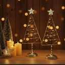 Set of 2 Lighted Christmas Tree Table Decoration with Golden Star Battery Operated Tabletop Prelit Mini Xmas Tree with LED Light up Desk Ornament for Home Mantel(Triangle,Gold)