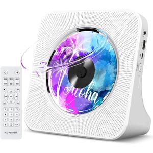 Gueray Portable CD Player with Bluetooth, Desktop CD Music Players for Home Built-in Double HiFi Sound Speakers, Support AUX&USB FM Radio Cool Men's Christmas Birthday Gifts,Gifts for Music Lovers (White)