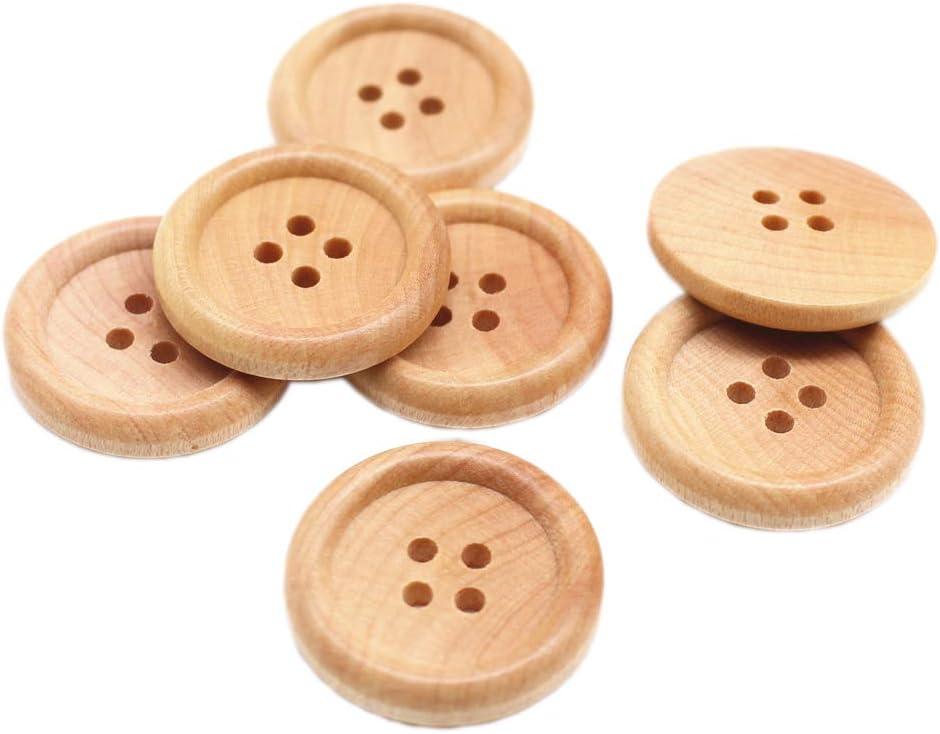 YaHoGa 30pcs 30mm (1 1/5 inch) Wood Buttons Large Natural Wooden Buttons for Sewing Sweater Crafts Bulk