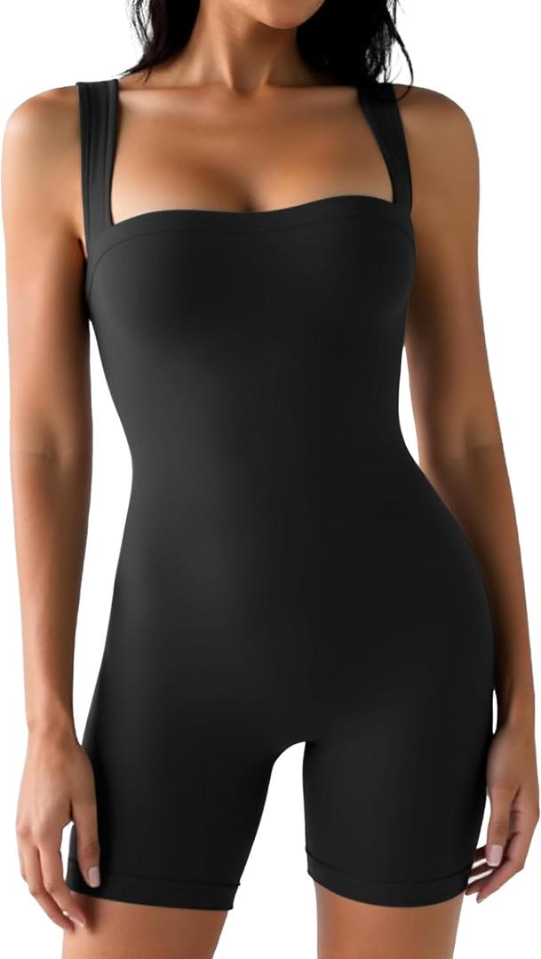 Sunzel Athletic Romper for Women Workout Tank Top Bodysuit One Piece Buttery Soft Jumpsuit Scrunch Shorts Yoga Gym Outfit (Medium, Black)