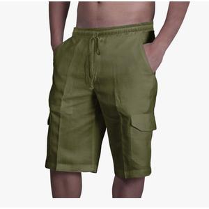 Men's Linen Shorts Casual Cotton Elastic Waist Drawstring Summer Beach Vacation Shorts with Pockets Large