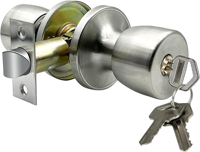 JO.KO 2 Pack Door Knob with Lock and Key, Round Ball Lock Interior/Exterior Door Knob for Bedroom Or Bathroom/Entry Door Handle (2Pack)