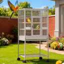 GarveeHome 69 Inch Large Bird Cage, Bird Cage with Rolling Storage Stands, Feed Bowls, Wide Tall Parrot Cage for Parakeets, Conures, Cockatiel, Cockatoo (41in White)