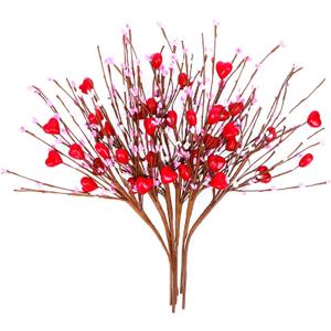 Valentines Day Gifts, Valentines Day Decorations, 6 PCS Artificial Berry Flower Stems Red Heart Shaped Berry Picks for Valentines Day, Propose, Wedding, Home Decor