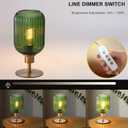 Mid Century Glass Table Lamp,Dimmable Desk Lamp,LED Bulb Included,Timer Build-In,Green Ribbed Glass