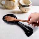 Ceramic Spoon Rests for Kitchen, Spoon Rest for Stove Top Countertop Utensil Rest Ladle Spoon Holder for Cooking Home Decor, Black Color