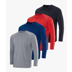 Real Essentials 4 Pack: Mens Long Sleeve Rash Guard Shirt UPF 50+ Swim Beach UV Sun Protection Fishing Quick Dry (Big & Tall) L