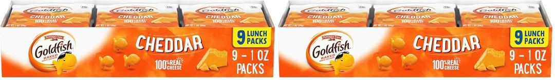 Pack Of 2 Goldfish Flavor Blasted Xtra Cheddar Cheese Crackers, Baked Snack Crackers, 0.9 oz On-the-Go Snack Packs, 9 Count Tray, BBD: 08/03/2025