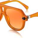 FEISEDY Vintage 70s Aviator Sunglasses Men Women Classic Retro Trendy Large Frame UV400 Sun Glasses B0030 (Orange)