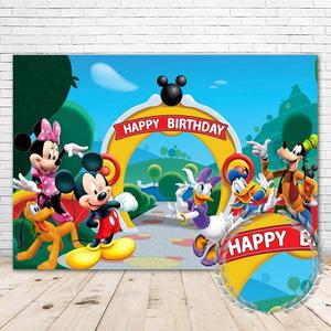 YouRan Mickey Mouse Clubhouse Birthday Party Backdrop 7x5 Vinyl Mickey Mouse and His Friends Happy 1st Birthday Background for Kids Cartoon Mickey Mouse Clubhouse Birthday Wall Decor