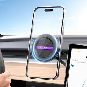 LOXP Upgrade Tesla Phone Mount [Strong Magnetic & Foldable] Aluminum Car Mount for Tesla Model 3/Y/Juniper, 360 Rotating Tesla Phone Holder Fits for iPhone 17 16 15 Pro Max, Tesla Accessories