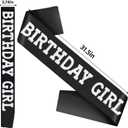 2 x Elegant Birthday Girl Sash, Black Satin with Pearls Rhinestones Decorations, Disco Bday, 10th, Official Teenager, Sweet 16, Finally 21, or Any Other Birthday Party