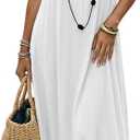 SHENHE Women's Open Back Spaghetti Strap Beach Maxi Dress Loose Flowy Vacation Sundress (Medium, White)