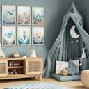 6Pcs Nursery Sea Animal Canvas Wall Art Ocean Cute Watercolor Animal Kids Room Painting Pictures Wall Decor Poster Printing Artwork for Baby Boy Girl Bedroom Children Room Unframed