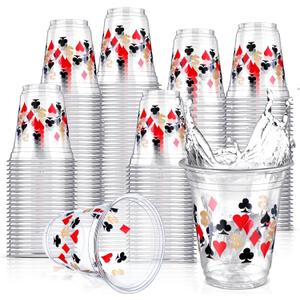 Uiifan 50 Pcs Casino Party Decorations Las Vegas Cups Casino Game Night Party Supplies 12 oz Poker Disposable Plastic Shot Cups for Hot Cold Drinking Office Home Dice Vegas Birthday Favors