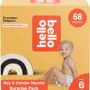 Hello Bello Premium Baby Diapers Size 6 I 68 Count of Disposable, Extra-Absorbent, Hypoallergenic, and Eco-Friendly Baby Diapers with Snug and Comfort Fit I Surprise Boy Patterns