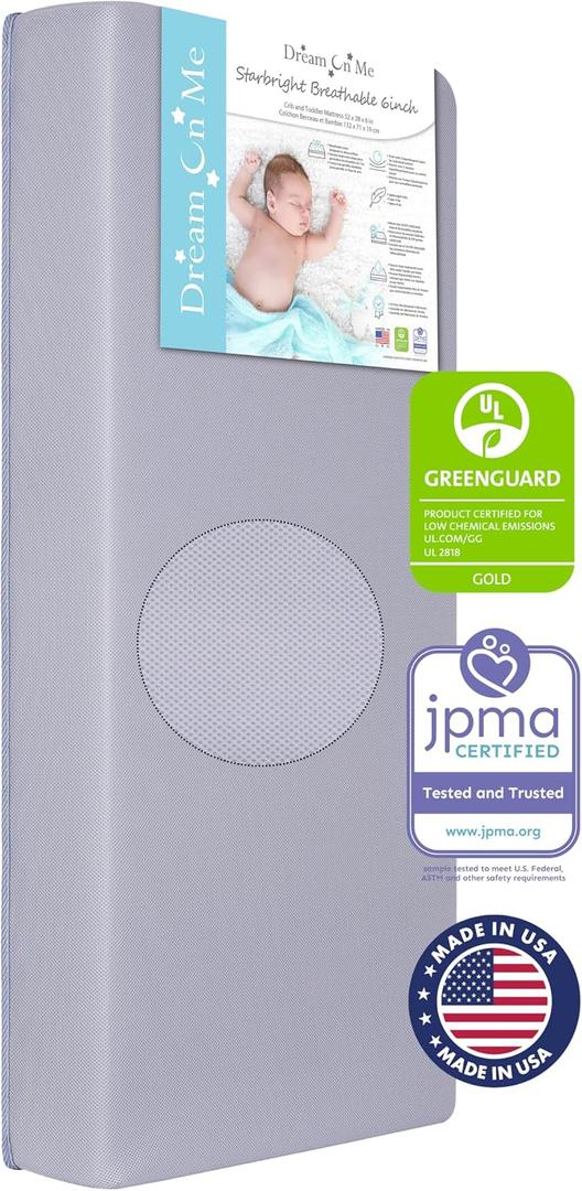 Dream On Me Starbright Breathable Fiber Crib and Toddler Mattress, Greenguard Gold Certified, Soft 3D Mesh Water & Stain Resistant Cover Periwinkle, 52"L x 28"W x 6"Th