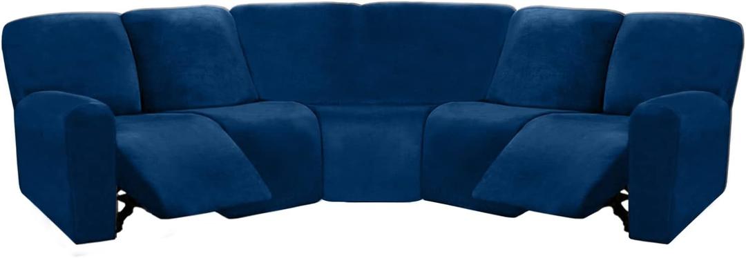 ULTICOR 7-Piece L Shape Sectional Sofa Cover Set, Velvet Stretch for 5 Seat Reclining Couches, Thick, Soft, Washable (Navy)