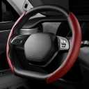 LoyaForba Car Steering Wheel Cover, Universal 15 Inch Leather Segmented Auto Steering Wheel Protector, Anti-Slip and Soft Breathable, Car Interior Accessories for Most Vehicle, SUV, Truck (Wine Red)