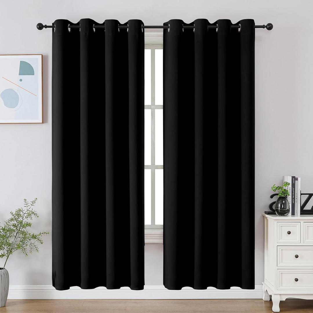 CUCRAF Black Blackout Curtains 72 Inches Long, Thermal Insulated Noise Reducing Grommet Window Drapes for Bedroom & Living Room(52x72 Inch, 2 Panels)