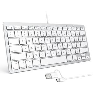 OMOTON Wired Keyboard for Mac with Dual Interface, Comfortable Typing Angle & Stable Connection, Compatible with MacBook, iMac, Mac Mini, PC-White