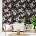 Abyssaly Floral Peel and Stick Wallpaper Dark Wildwood Stick on Wallpaper Vinyl Self Adhesive Removable Vintage Contact Paper Waterproof Wallpapers for Bedroom Bathroom Drawer Decor 17.3" x 118" (Black Pink White)