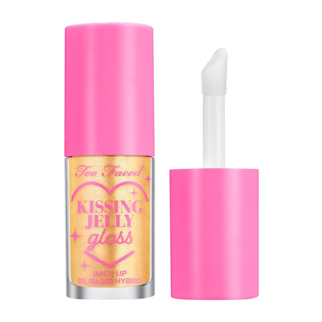 8 x Too Faced Kissing Jelly Lip Oil Gloss | Hydrating Lip Oil + Gloss Hybrid for Instant Moisture and Shine (02 Pia Colada (Clear With Gold Shimmer))
