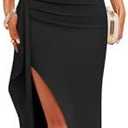 ZESICA Women's Sleeveless Formal Maxi Dresses 2025 Summer Ribbed Square Neck High Split Party Bodycon Long Dress XL