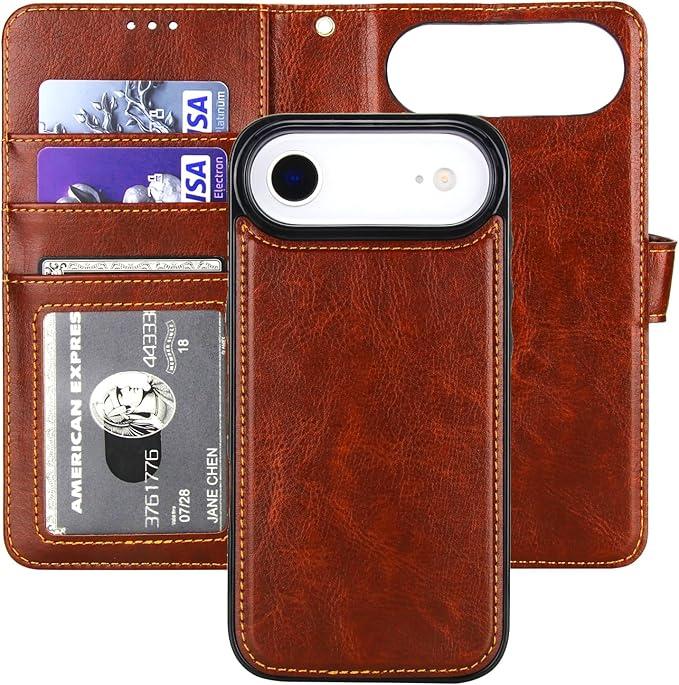 Bocasal Detachable Wallet Case for iPhone 17 Air RFID Blocking Card Slots Holder Premium PU Leather Magnetic Kickstand Shockproof Wrist Strap Removable Flip Protective Cover 5G 6.5 inch (Brown)