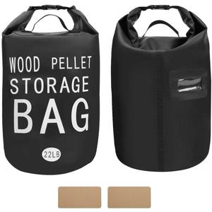 22LB Waterproof Wood Pellet Storage Bag; 500D PVC Charcoal Storage Container with Dual Handles, Label Pocket & Buckle Seal for Grill Smoker BBQ Outdoor Use (2, 22LB-Black)