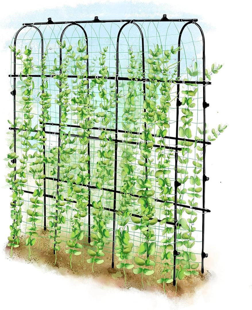 6 ft Tall, Garden Trellis for Climbing Plants Outdoor with Nylon Net for Cucumbers Vines Beans Raised Bed - Lightweight Metal, Black