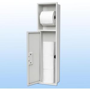 Recessed Toilet Paper Holder Wall Cabinet - 304 Stainless Steel, Matte Black | Space-Saving, Large Capacity & Damp-Proof Bathroom Storage (White)