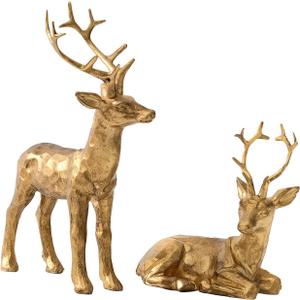 DN DECONATION 2PCS Christmas Resin Reindeer Figurines Decorations, Small Gold Brass Deer Decorative Statues Deer Sculptures for Indoor Home Decor Tabletop Mantle Cabinet Desktop Office
