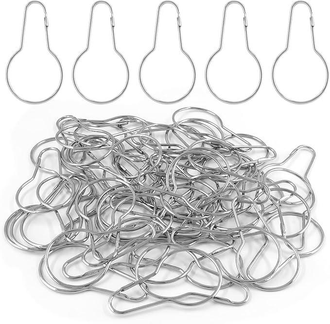 BokWin 50 Pcs Metal Shower Curtain Hooks,2.7 Inch Silver Clip Bulk Shower Curtain Ring Hangers for Bathroom Bedroom