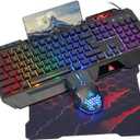 CHONCHOW Gaming Keyboard and Mouse Combo, USB Wired RGB Backlit Anti-Ghosting Silent Keyboard with Ergonomic Wrist Rest & Phone Holder, 7D 7200DPI Gaming Mouse for PC Gamer Xbox PS4 PS5 (RGB-Black)