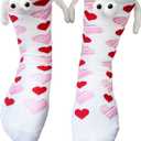 Pingyongchang Valentine's Socks for Women 3D Eyes and Magnetic Holding Hands Funny Novelty Love Heart Lips Socks (White)
