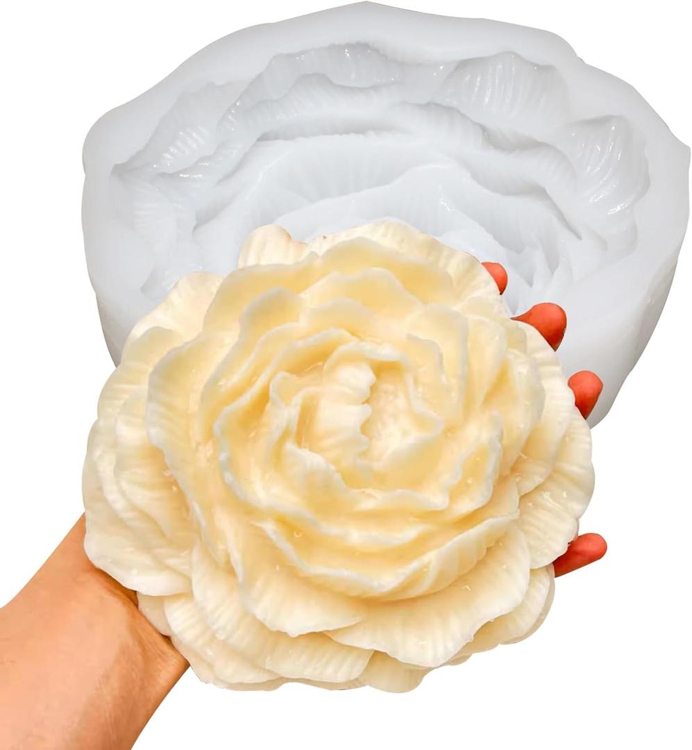 Super Large Peony Flower Silicone Mold 6 Inch Huge Big Peony Silicone Candle Mold 3D Flower Soap Silicone Mold Big Peony Fondant Mold for Cake Decoration Candle Soap Craft Making