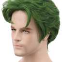 yuehong Mens Short Green Curly Wig Anime Clown Cospaly Wig Heat Resistant Synthetic Fibers Soft Breathable Costume Hair