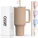 osse 40oz Tumbler with Handle and Straw Lid | Double Wall Vacuum Reusable Stainless Steel Insulated Water Bottle Travel Mug Cup | Modern Insulated Tumblers Cupholder Friendly (Mocha 2)
