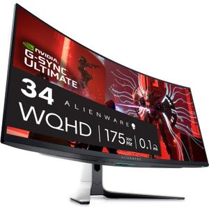 Alienware AW3423DW Curved Gaming Monitor 34.18 inch Quantom Dot-OLED 1800R Display, 3440x1440 Pixels at 175Hz, True 0.1ms Gray-to-Gray, 1M:1 Contrast Ratio, 1.07 Billions Colors - Lunar Light