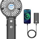 HandFan 5200mAh Portable Handheld Fan, Personal Hand Held Fan USB Rechargeable, 180 Foldable Portable & Detachable Handle Design,3 Speeds Strong Airflow Cooling for Travel/Outdoors/Indoors (Black)