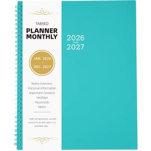 Monthly Planner 2026-2027 - 2026-2027 Monthly Planner, 9'' x 11'', 24 Months from JAN. 2026 to DEC. 2027 with Inner Pocket (Green)