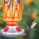 Hummingbird Feeders for Outdoors with Ant Moat, Hand Blown Glass Hummingbird Feeder, 4 Feeding Ports with Perch, Outdoor Garden Dcor, 15 OZ, Orange