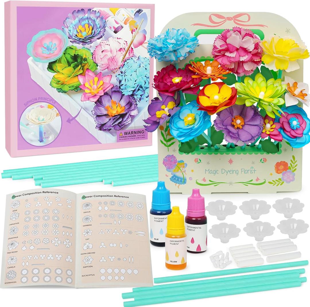 ROOCHKD Paper Flower Science Kit, Paper Flower Crafts for Kids, Color Changing Flowers Bouquets DIY Arts & Crafts Set, Class Rewards Birthday Party Favors Gifts for Ages 6 7 8 9 10 Girls & Boys