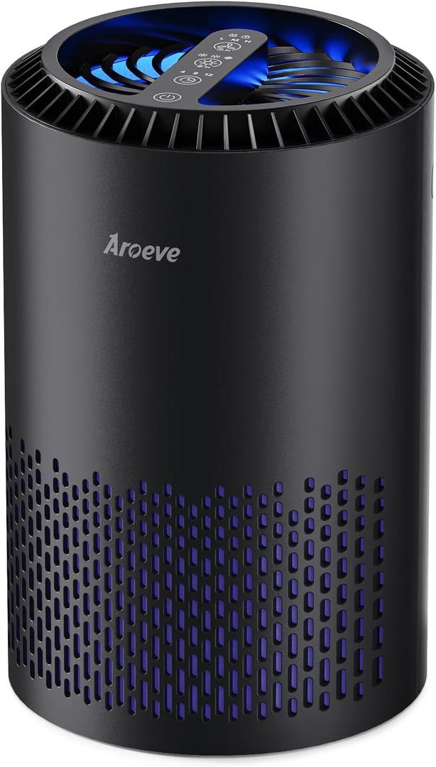 AROEVE Air Purifiers for Bedroom Home, Air Purifier For Smoke Pollen Dander Hair Smell Air Cleaner with Sleep Mode Speed Control For Bedroom Office, MK01- Black