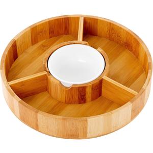 Chip and Dip Serving Bowl  Wooden Appetizer Platter Set with Dip Cup for Salsa, Guacamole, Nacho, Vegetables, Taco Chip, Snacks and More  12 Inch Diameter. Perfect for the BIG GAMES ! Chip and Dip Serving Bowl  Wooden Appetizer Platter Set with Dip Cup for Salsa, Guacamole, Nacho, Vegetables, Taco Chip, Snacks and More  12 Inch Diameter. Perfect for the BIG GAMES !