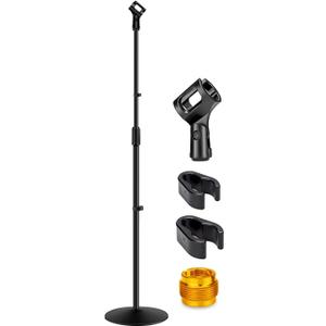 GLEAM Microphone Stand, Mic Stand Floor Detachable Boom Mic Arm Stands with Weighted Round Base, Height Adjustable from 34" to 60"