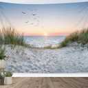 HVEST Ocean Beach Tapestry Wall Hanging, Sunset Seabird and Beach with Grass Wall Hanging Tapestry Natural Landscape Tapestry for Bedroom Living Room Dorm Decoration Wall Decor, 59x51 Inches (Multicolor)